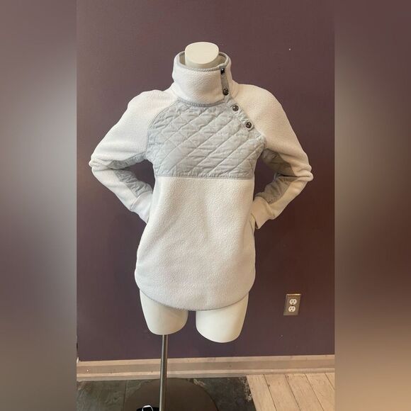 Abercrombie & Fitch Asymmetrical Snap Fleece Sweatshirt GREY & White Size Small - Picture 3 of 12